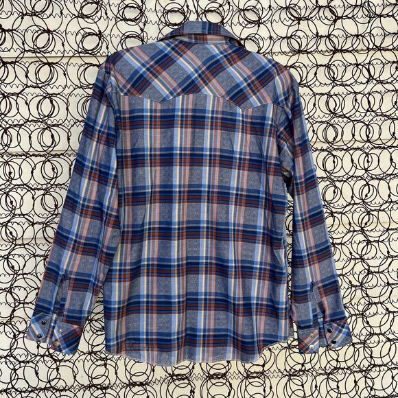 Vintage wrangler pearl snap western shirt brown blue - Picture 2 of 4